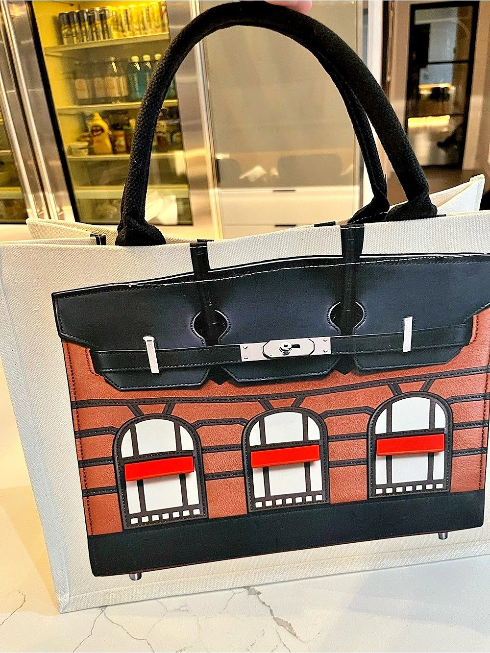 Brown & White Graphic canvas tote
